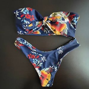 Navy floral bandeau bikini